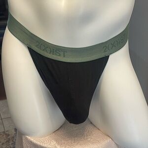 2(X)IST Black Y back thong with Green Waistband